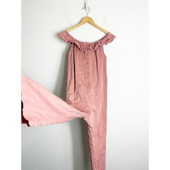 The Nines by Hatch Maternity Jumpsuit Small Off The Shoulder Pink Button-Front - Picture 9 of 12